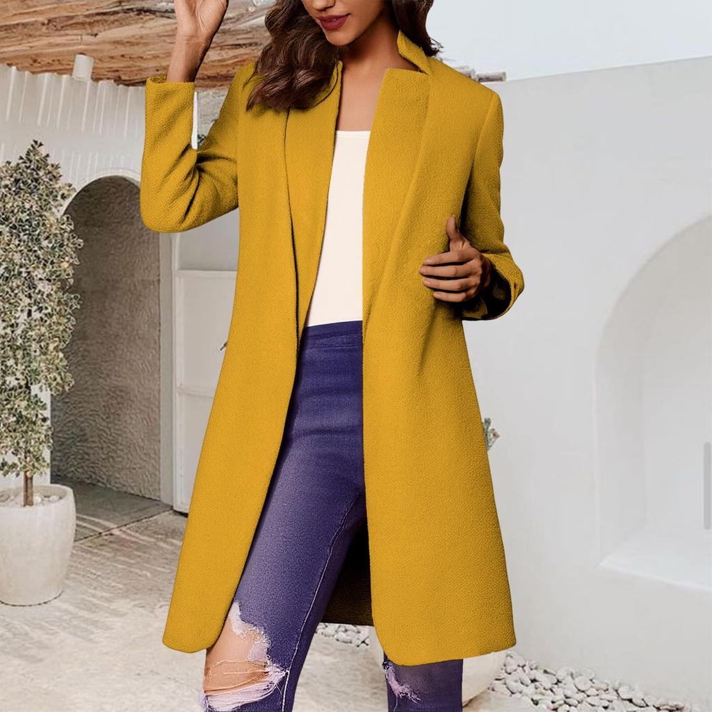 Fashionable Women's Coat Trend Plus Size Tweed Long Suit Jacket Stylish And Elegant Solid Color Coat