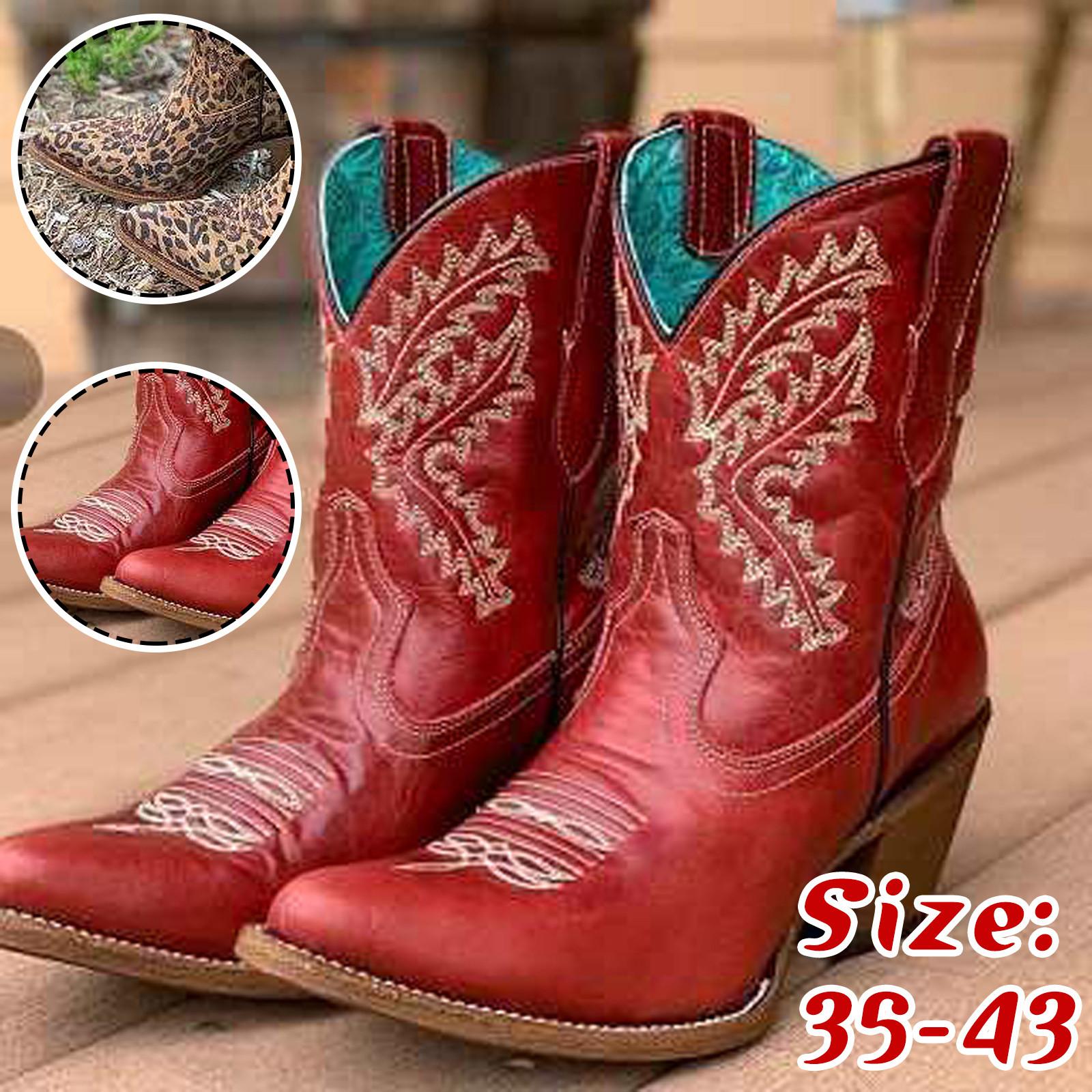 

Женские модные кожаные сапоги Короткие сапоги на низком каблуке с вышивкой Рыцарские сапоги