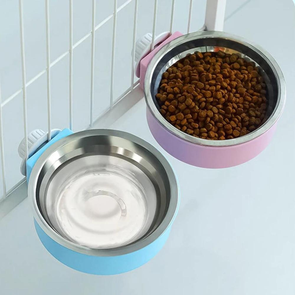 Pet Feeding Bowl Candy Colored Stainless Steel Dog Bowl Can Be Fixed On The Cage Hanging Non-Slip Cats Dogs Food Bowls