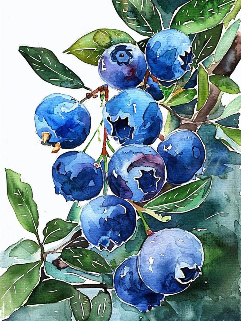 Blueberry Grapes Peaches Pomegranate Watercolor Fruit Poster Canvas Painting Modern Nature Wall Art Picture Home Decor Gift