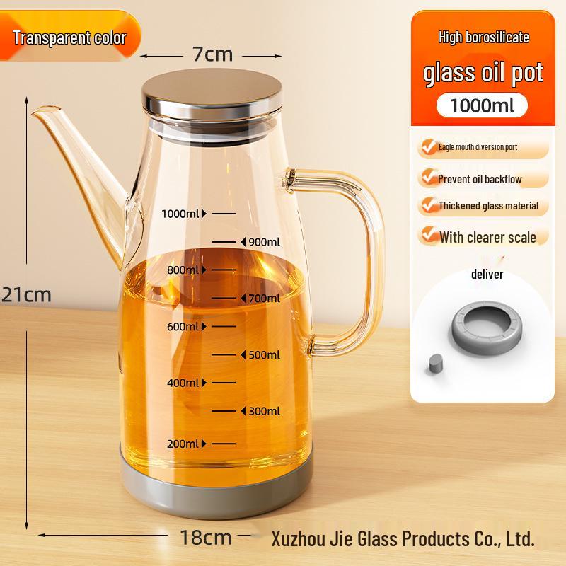 Stylish Non-Slip Large Capacity Borosilicate Glass Dispenser with Scale for Oil, Soy Sauce, and Vinegar