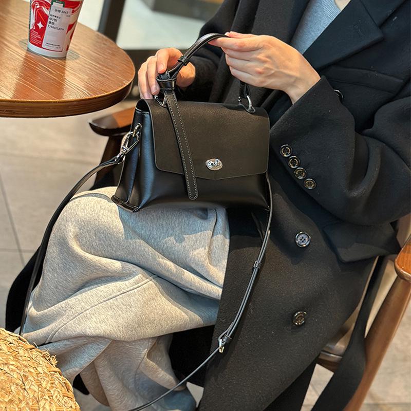 Winter 2024 Genuine Leather Crossbody Bag - Versatile Cowhide Shoulder Handbag for Fashionable Commutes