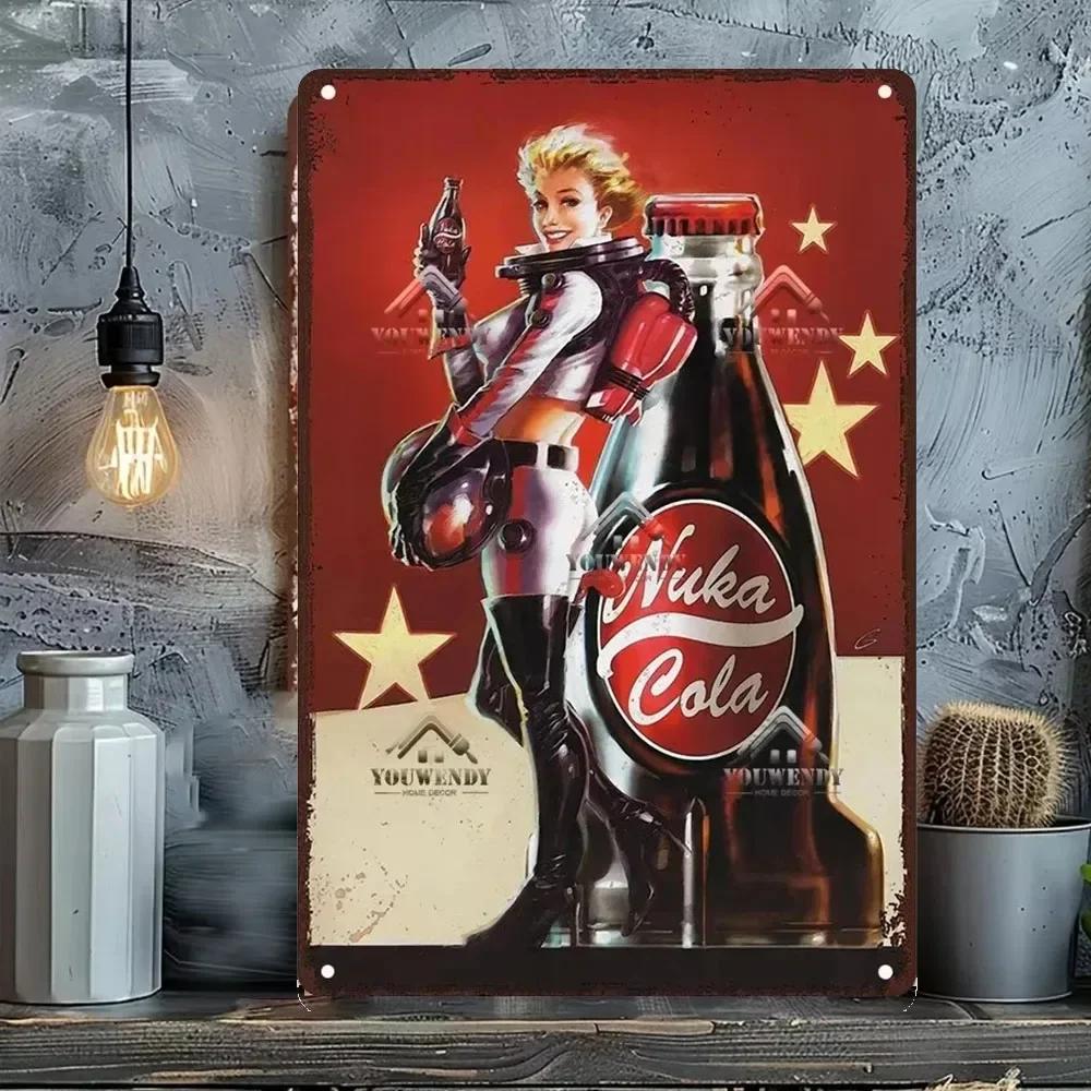 Nuka Cola Drink Posters Metal Sign - Ultimate Wall Decor for Pub Gaming Vibes, Retro Game-Themed Metal Art