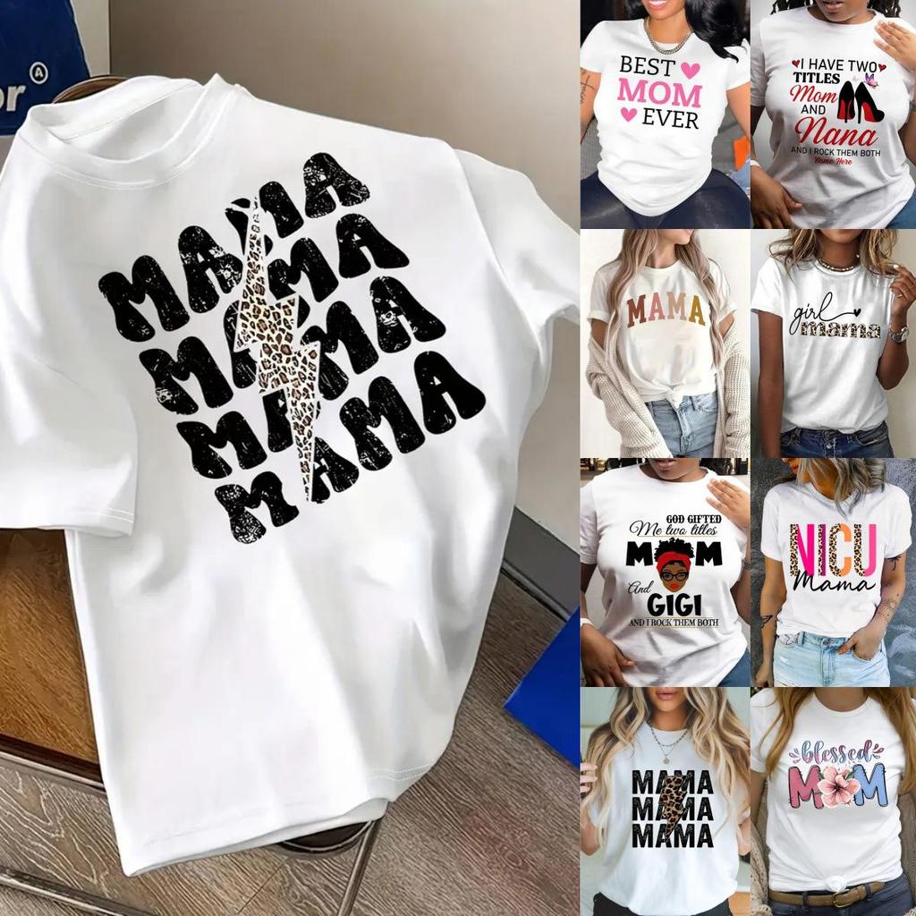 Women's Mother's Day Round Neck Short-Sleeve Top - European & American Style, Free Shipping