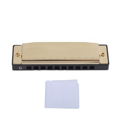 Mundharmonika 10 Löcher 20 Töne G-Dur Spiel Mundharmonika Wind Musikinstrument mit Kasten Tuch Gold