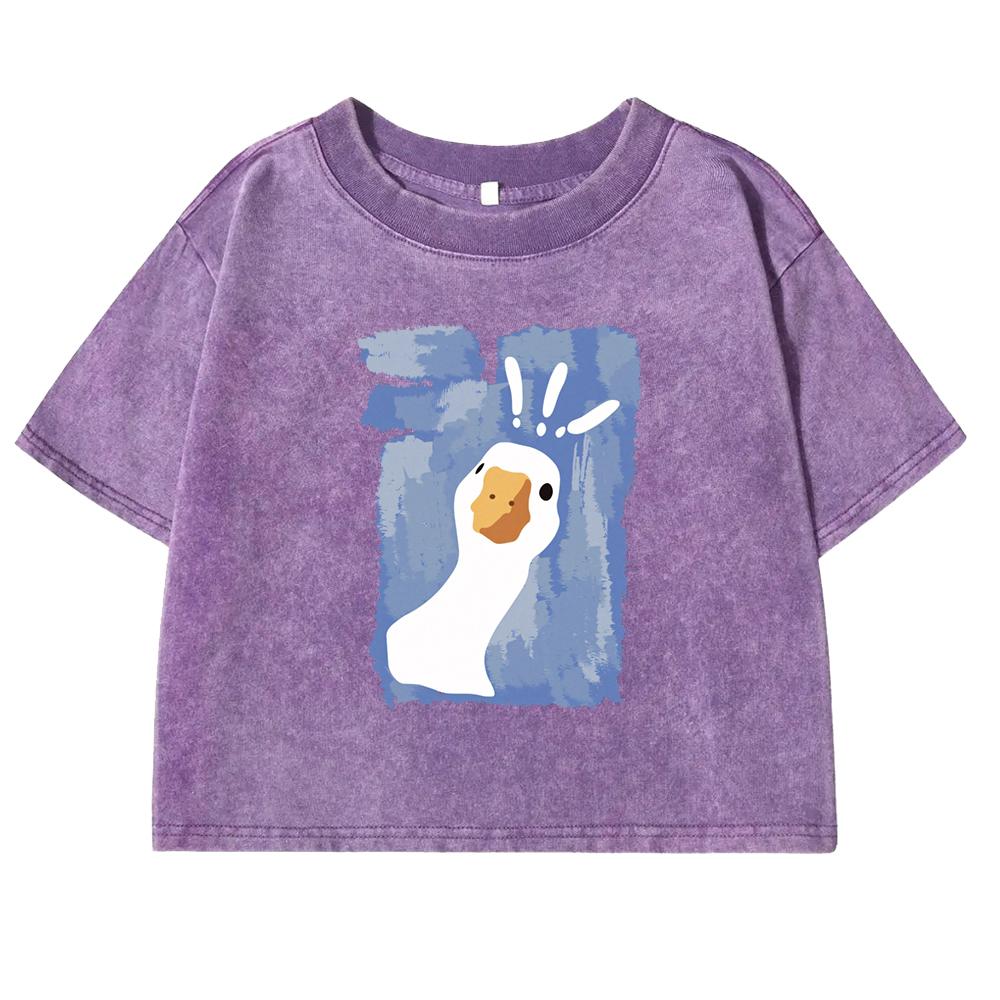 Graffiti-Art Confused Duck Printed Female Washed T Shirt Summer Tshirt Retro Hip Hop Clothes Fashion Short Sleeve