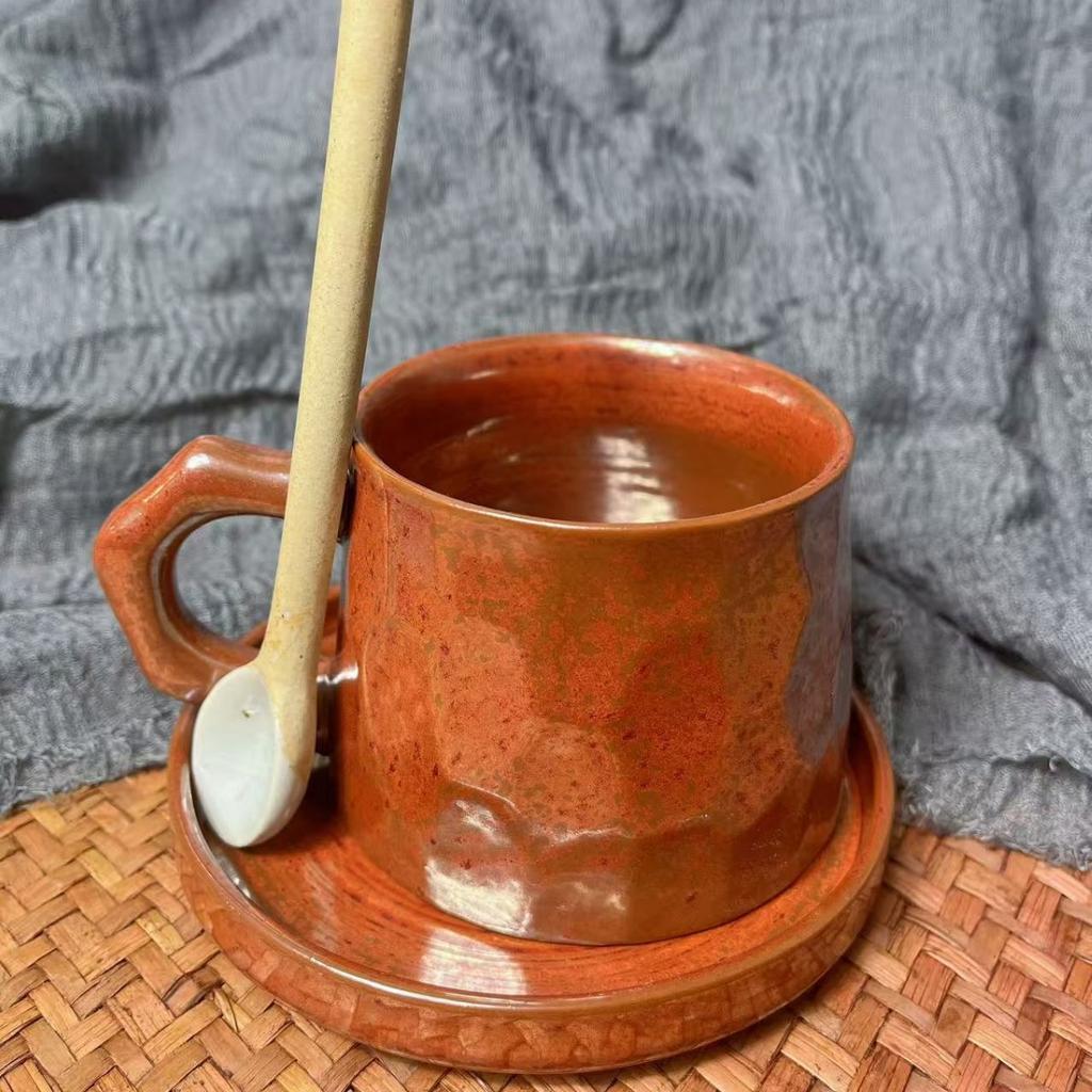 Vintage Ceramic Coffee Cup and Saucer Set Kiln Turner Craftsmanship Mug Stoneware Mug Home Restaurant Water Cup