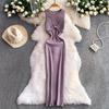 Celebrity Goddess Sexy Knit Dress with Metal Buckle Waist, Round Neck, and Hip-Hugging Slim Fit