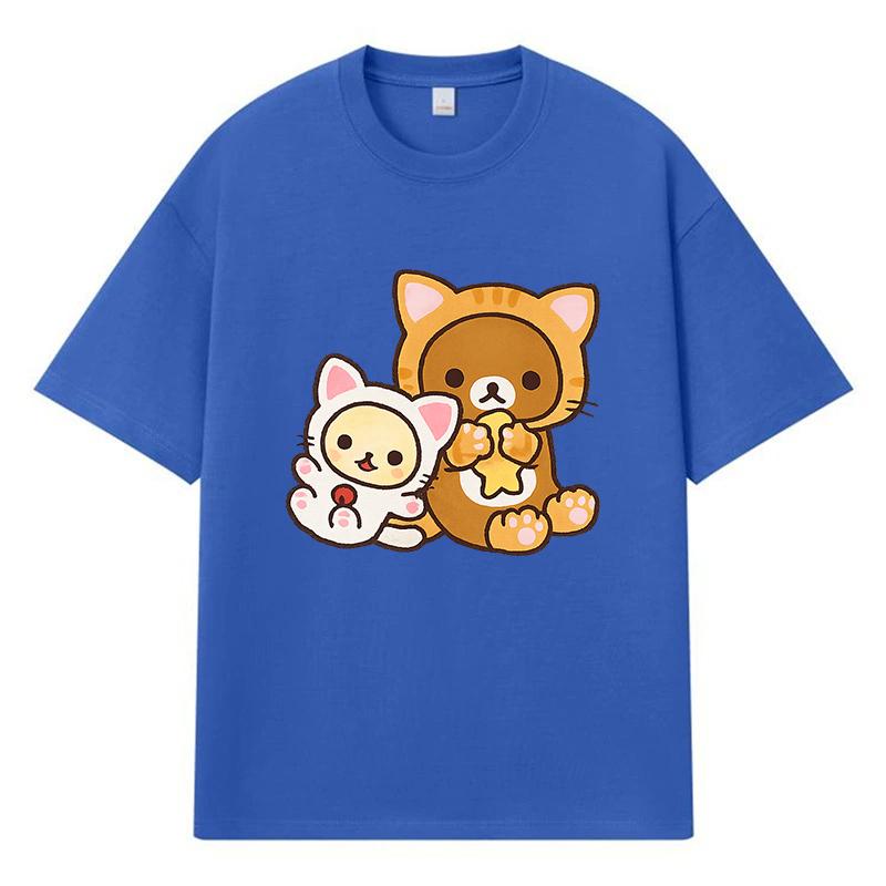 2026 Cat And Bear Printed Graphic Y2k Harajuku Streetwear 100% Cotton T Shirt Casual Oversized Summer Men T-shirt