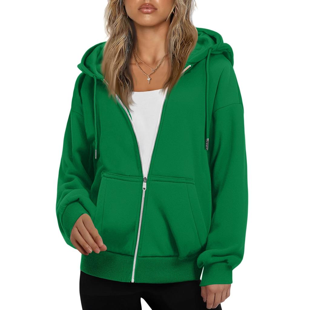 Women's Fashionable Loose Fleece Hooded Casual Cardigan With Zipper Sweatshirt