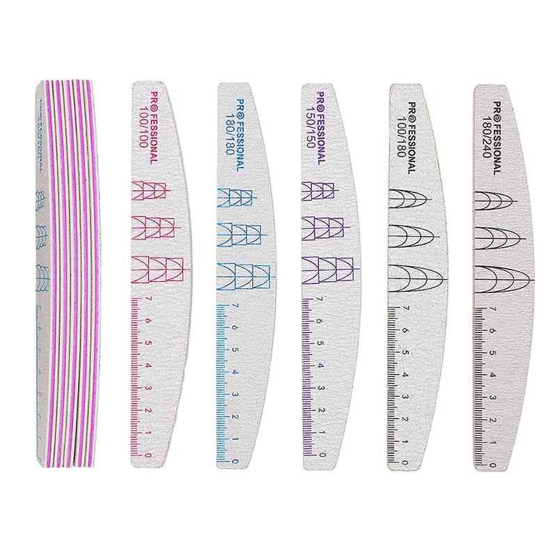 1Pcs Nail File Wooden Half Moon Wear Resist Professional Sandpaper Double With Scale Nail Files Polishing Tools