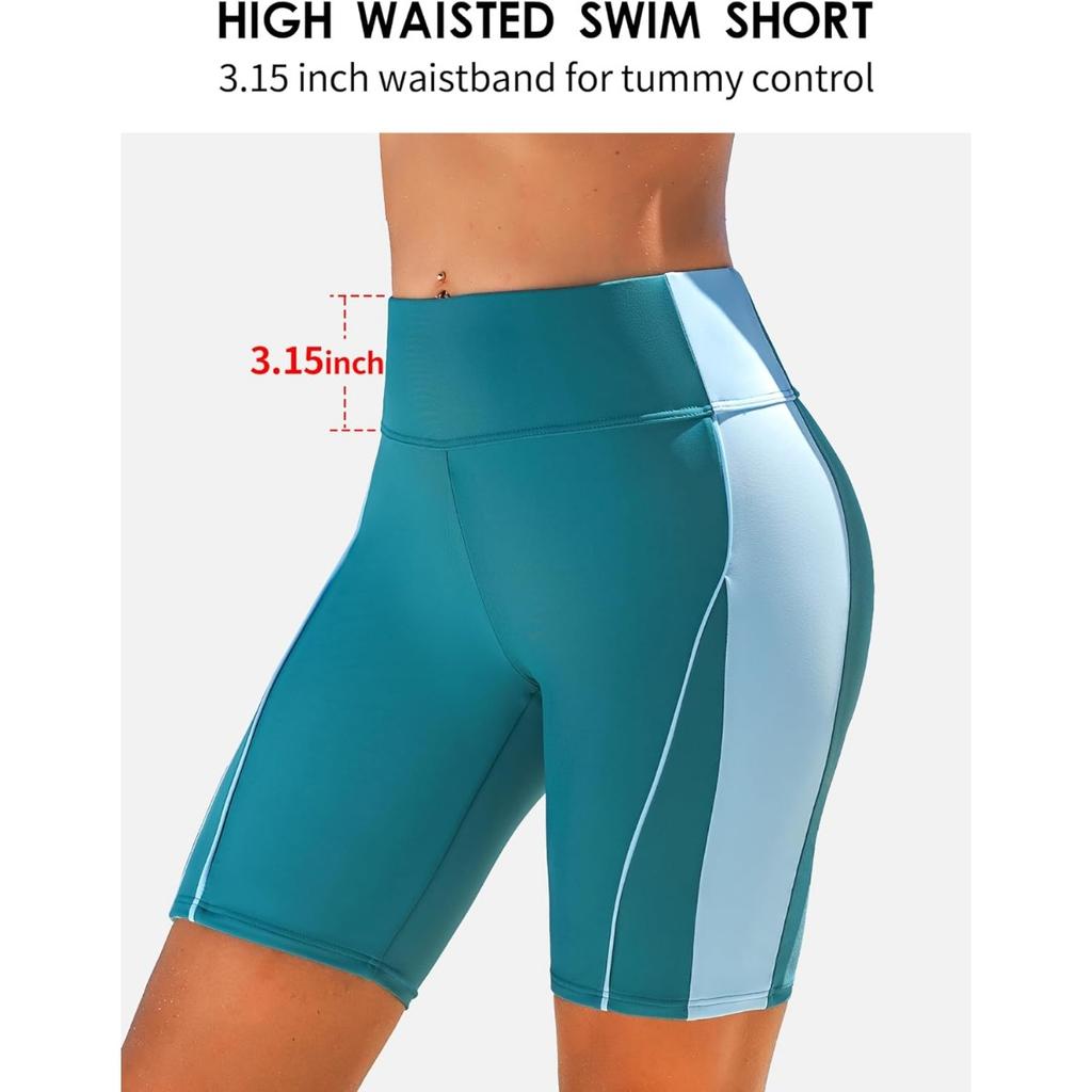 Pantaloni scurți de baie pentru femei Charmleaks cu talie înaltă de 5 inchi Pantaloni scurți de plajă cu uscare rapidă UPF 50+ Costum de baie Pantaloni pentru costum de baie