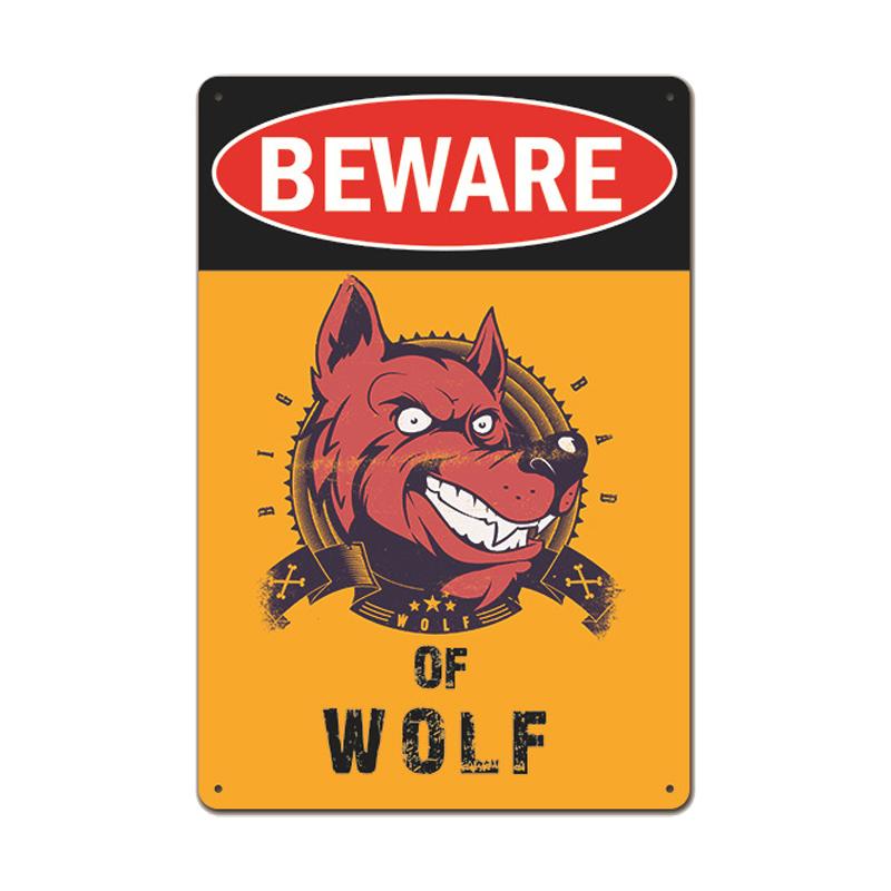 Dog Metal Tin Signs Vintage Poster Beware of Dog Retro Tin Plates Wall Stickers for Garden Family House Door Decoration