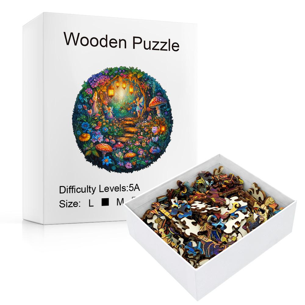Wooden Puzzles For Adults - Magic Mushroom Puzzle, Unique Shape Puzzle, Flat Puzzle With 3D Visual Effect, Mystery Forest Wooden