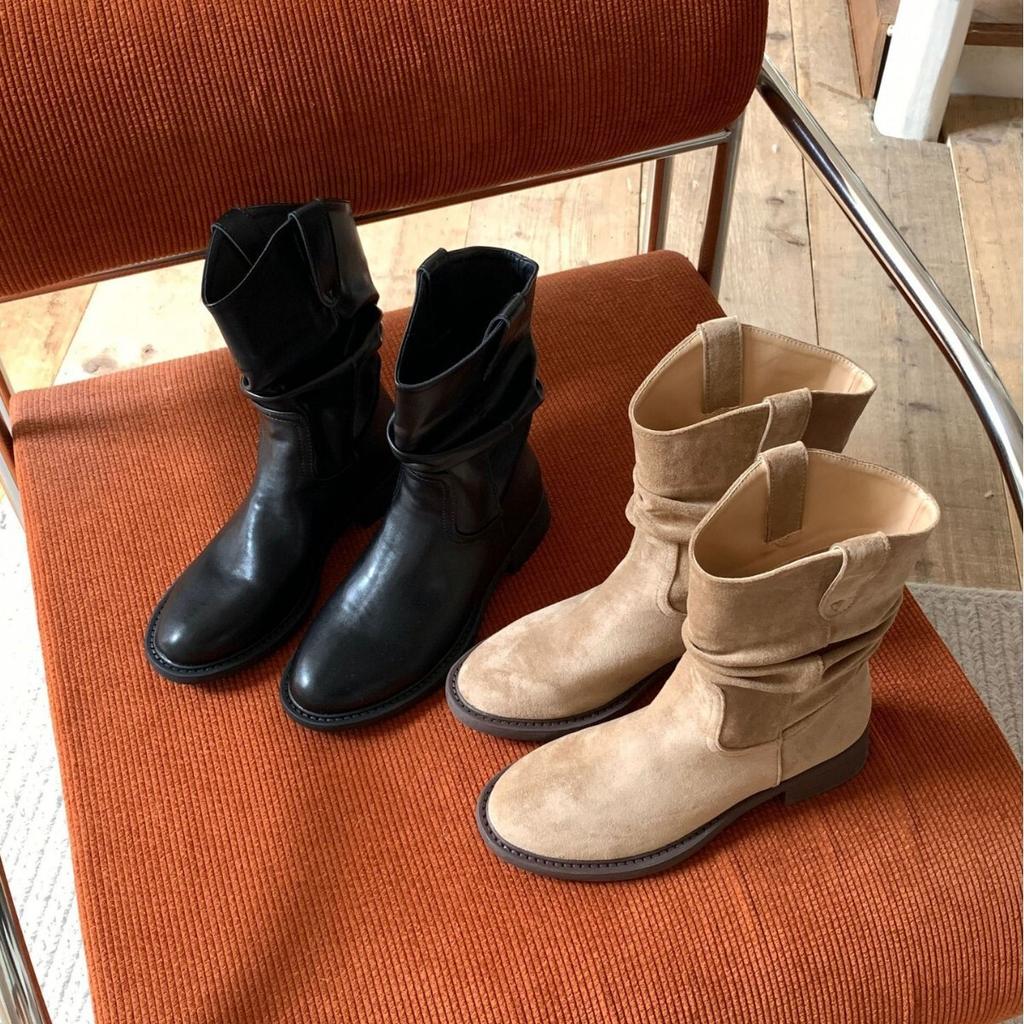 DAPAI SHOW retro thick-soled height-increasing and thin medium boots women's single boots western cowboy stacking sleeve short boots