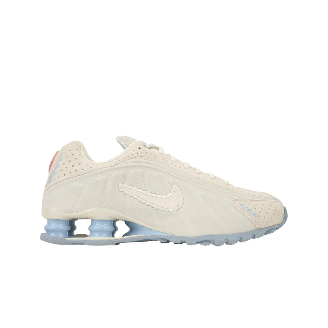 Nike Women's Ivory/Cream/Light Shox R4 Se Pale Ornate Swoosh Sneakers -Orewood-Brown Celestine-Blue Ih3572-110 Cm