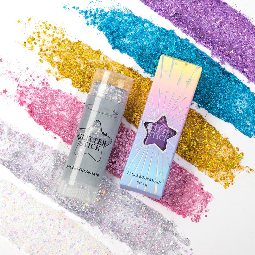 Glitter Stick for Body Art - Portable Shimmer Gel with Sequins, Sparkling Festival & Party Makeup for Face, Hair, Mardi Gras