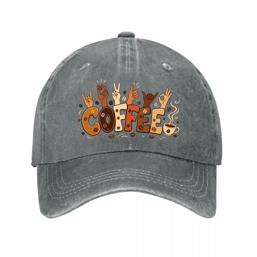 Coffee Gesture Typography Cafe Lover New Vintage Washed Cotton Baseball Cap Sun Hats