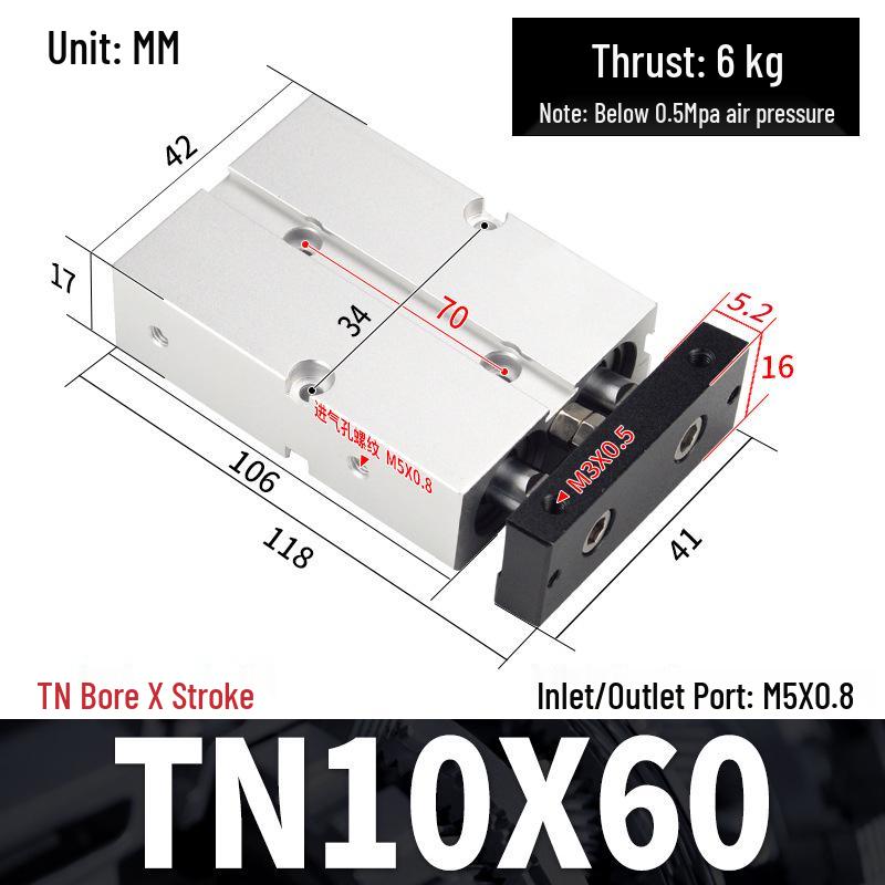 TDA Double-Axis Double-Rod Large Thrust Cylinder - Sizes: 10/16/20/25/32/40/50mm X 20/50/75mm