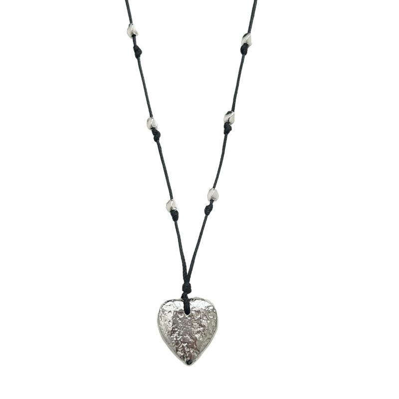 Korean Ins Style Simple Long Adjustable Beaded Heart Pendant Necklace For Women