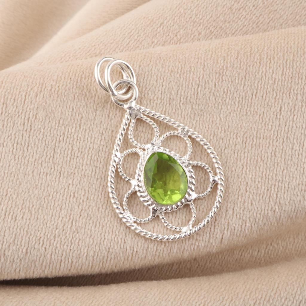 Peridot Gemstone 925 Stamped Silver Designer Handmade Pretty Pendant 1.40" For Anniversary Gift PP-19-9