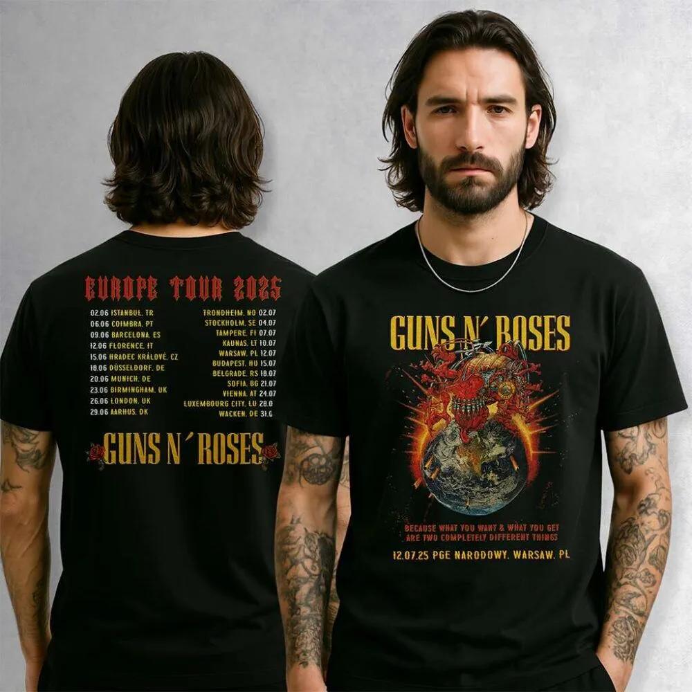 Guns N Roses World Tour 2026 graphics 100Cotton shirt Men Retro Fashion New Summer Hip hop unisex Short sleeve Tshirt fan gift