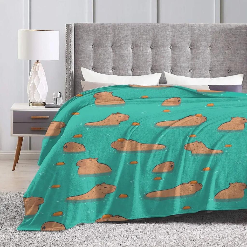 Funny Capybara Swimming Merchandise Blanket Flannel Bed Capybaras Throw Blanket Cozy Lightweight for Couch Bedding Throws
