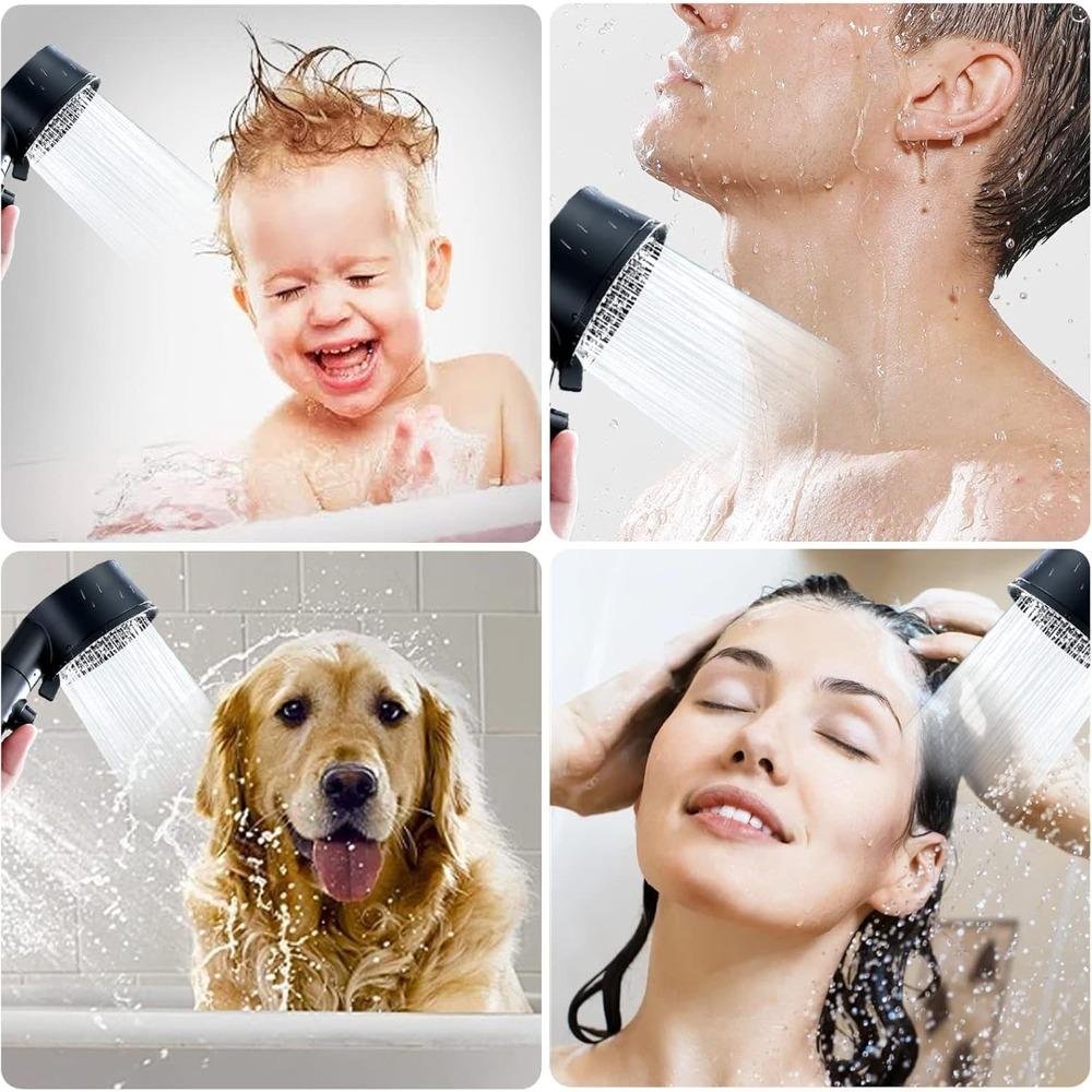 LED Handheld Showerhead, High-pressure Shower Head Set, Three-color Water Temperature, Five Spray Modes Showerhead