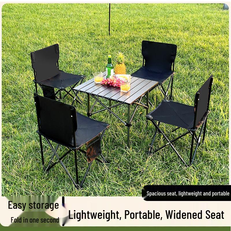 Outdoor Portable Folding Table & Chairs Set - Lightweight Roll-Up Table with Camping Seats