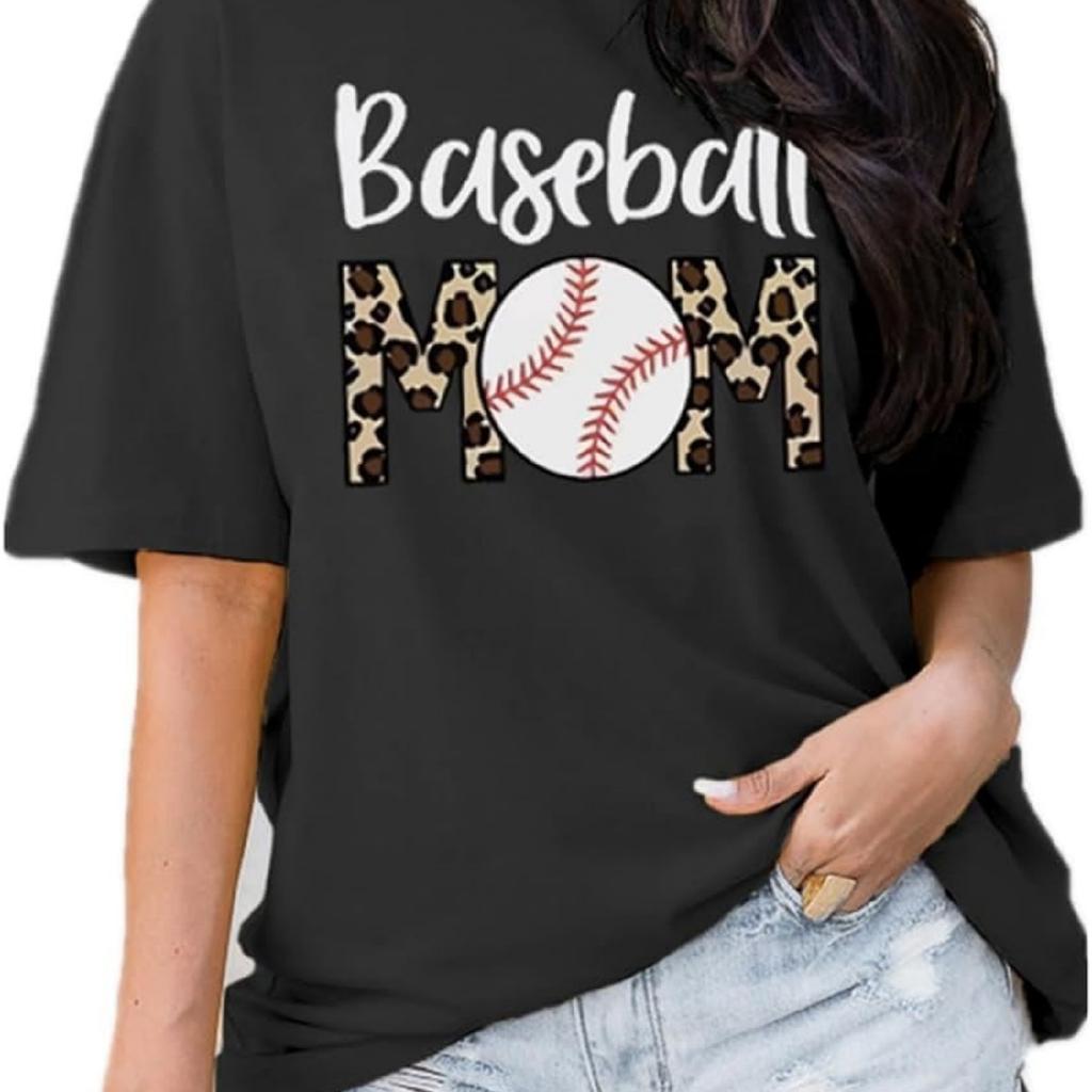 Baseball Mama Shirt Baumwolle Sommer Tops für Frauen Trendy Rundhals Kurzarm T-Shirts Lässige Grafik Bluse Tees