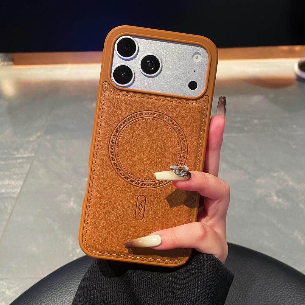 Vintage PU Leather For Magsafe Phone Case For iPhone 17 Air16 15 14 13 12 Pro Max 11 XR Soft Shockproof Bumper Business Cover