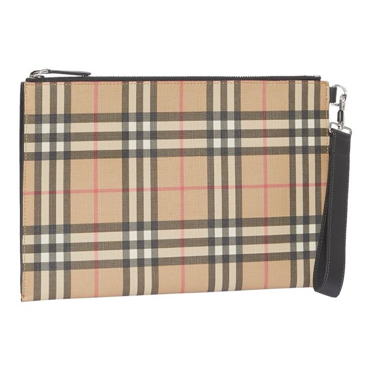 Burberry Pochette Classica a Quadri Vintage in Tela e Pelle Ecologica con Zip Unisex Beige 8016615