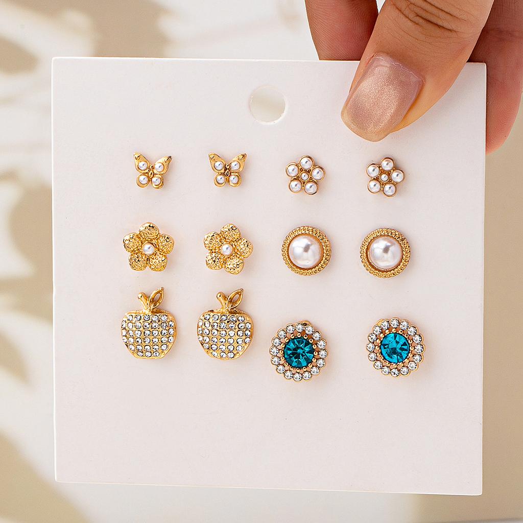 Trendy Handmade Inlaid Pearl Zircon Butterfly Petals Round Stud Earrings Versatile