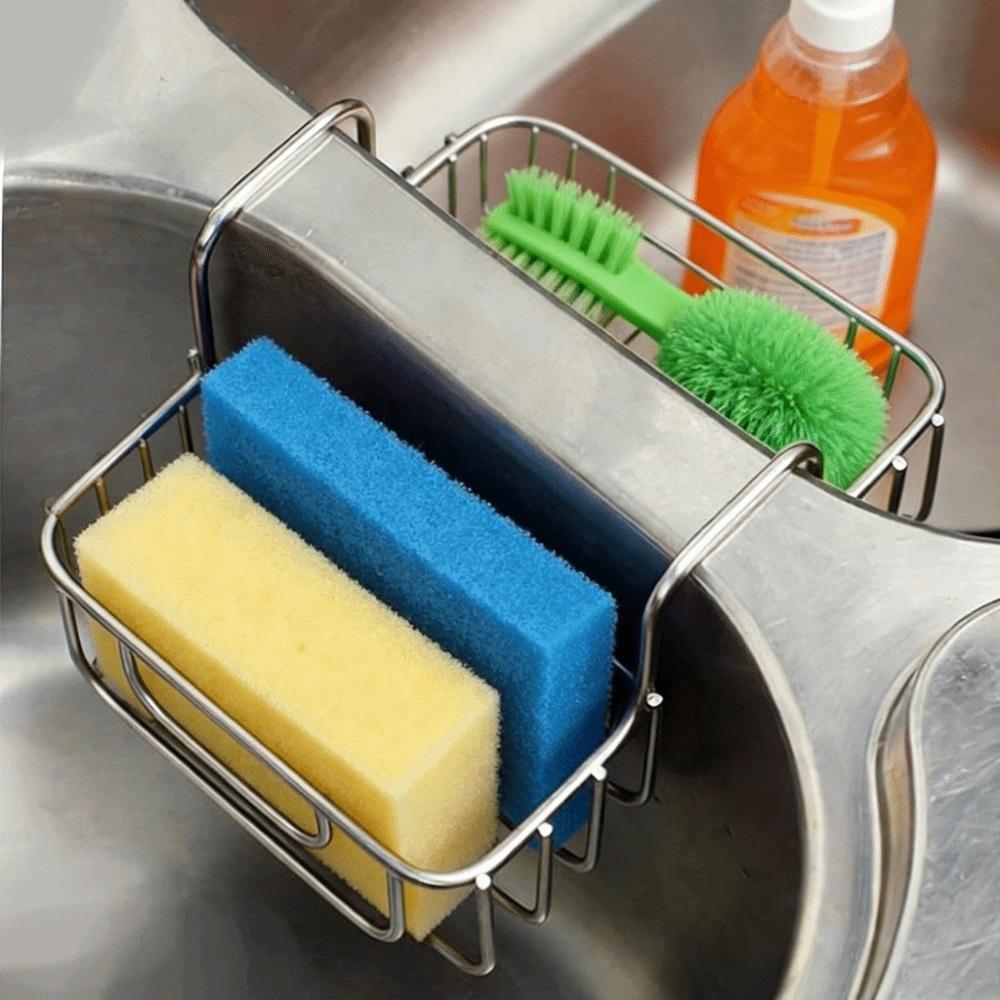 Stainless Steel Sink Sponge Holder Heavy Duty Sink Saddle Dish Brush Holder Kitchen Gadgets