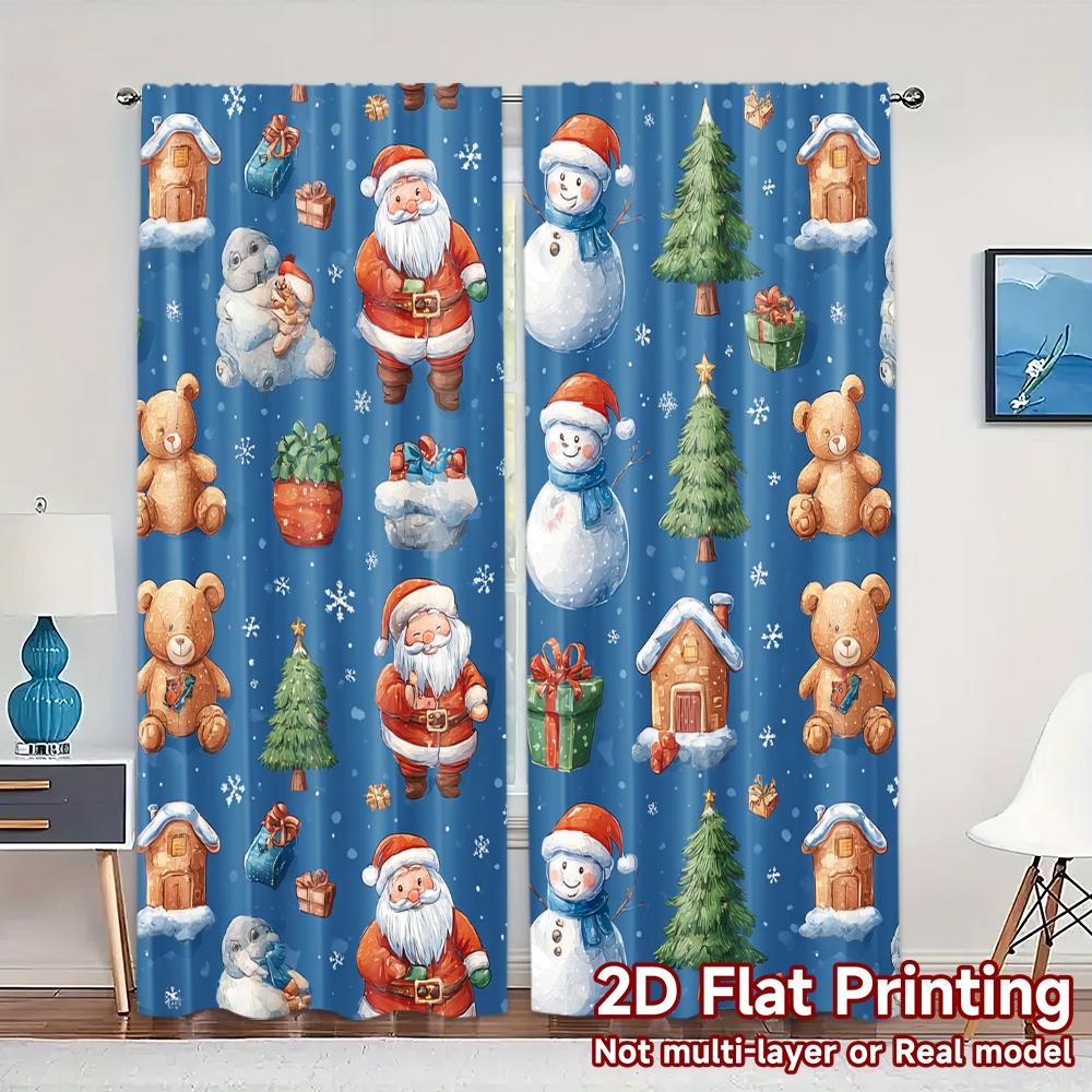 

Set Of 2 Flat Printing Jit Curtains Without Rod Festive Wonderland Creative Chic Polyester Decorations Curtain W100*H70(CM)-Hooks&1PCS