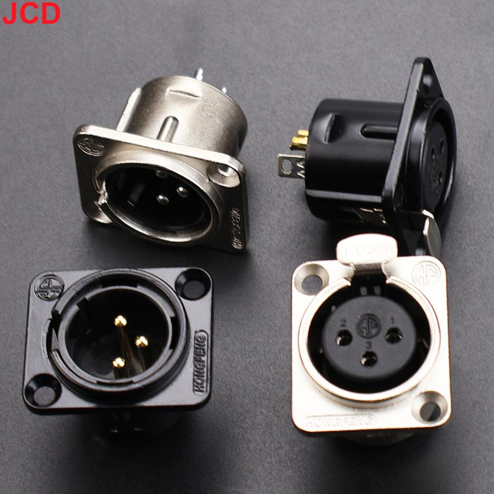 JCD 1pc 3pin Male Female Panel Audio Microphone Jack Plug Connector Black Silver YS145BG YS146BG Copper Contact XLR Metal Socket