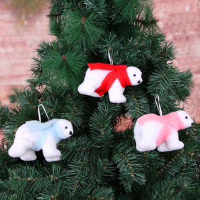 2Pcs Funny Animal Christmas Bear Pendant 3D Cartoon White Bear Ornaments Cute Simulated Polar Bear Christmas Tree Decor