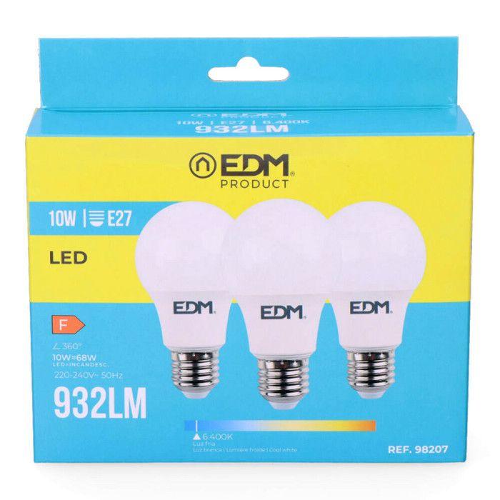Kit 3 Ampoules LED E27 – 10W – 932lm – 6400K – Lumière Froide – EDM - 98207