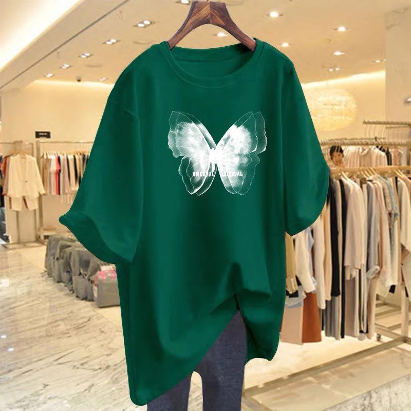 Dam sommar saltstil lös passform ren bomull t-shirt - Åldersreducerande vardaglig kortärmad