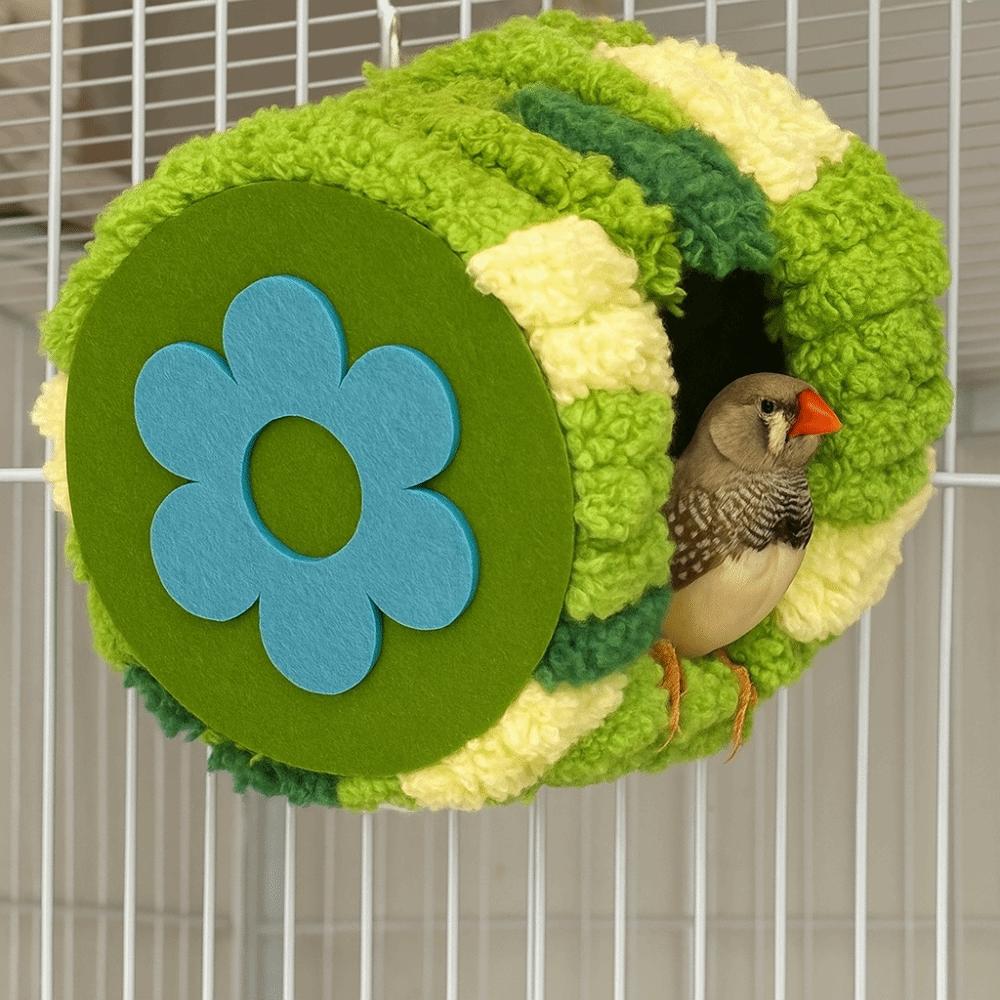 Thickened Warm Parrot Nest Cylinder Design Colorful Bird Cage House with Pads Flannel Winter Bird Bed Bird Cage
