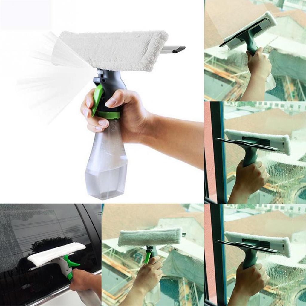 Atomizing Nozzle 3-in-1 Glass Cleaner Spray Bottle Wiper Squeegee Microfibre Pad