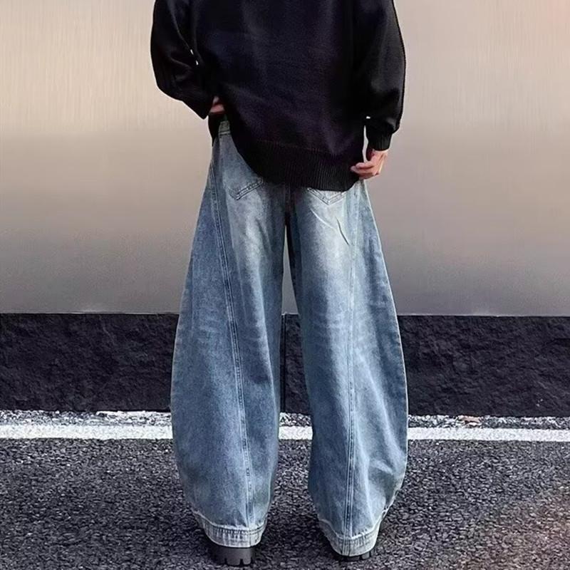 Wide Leg Jeans Men's High Street Vibe Style American Trend Silhouette Scimitar Trousers Boys Casual Pants