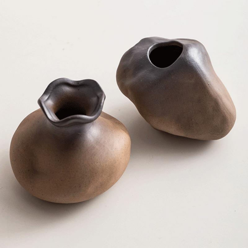 Unikátní rustikální keramická váza ve tvaru kamene pro čerstvé a sušené květiny, sukulenty a hydroponické rostliny, dekor