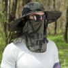 Wide Brim Men Sun Hat with Shawl Veil Camouflage Caps Mask Set Fisherman Hat  Unisex