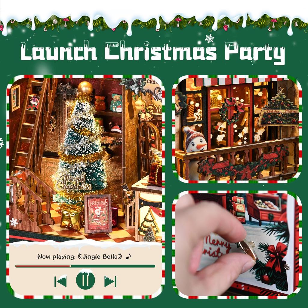 Tecnock 3D Bücherregal Weihnachten Laden DIY Miniatur Puppenhaus Bausatz mit LED Handgefertigtes Handwerk Holz Zusammenbau Spaß für Eltern und Detailliertes Interieur Beliebt
