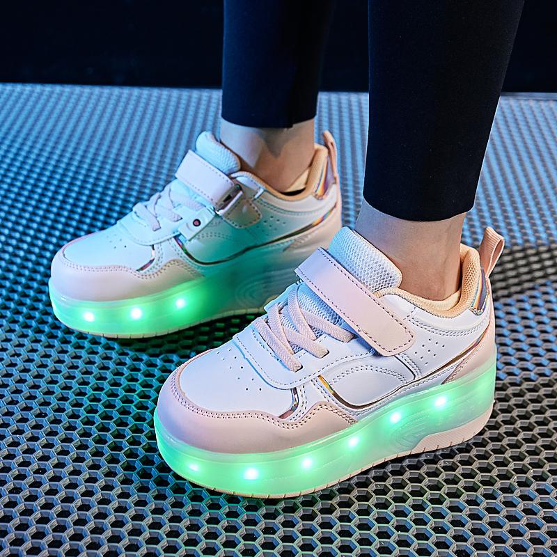 28-38 Children's Plus Size Two Wheels Disassembled Into Flat Sports Shoes LED Illuminated Sports Shoes Children's Shoes Board Shoes