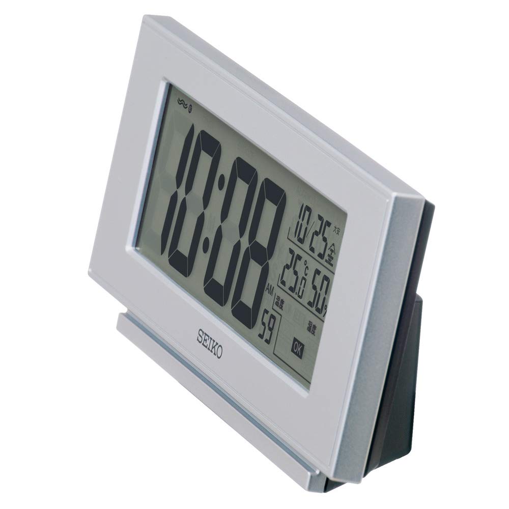 Seiko Clock Table Silver x x Alarm Radio Digital Temperature and Humidity Comfortable Environment SQ794S Clock, Metallic, Dimensions 7.7 17.4 3.8 cm,