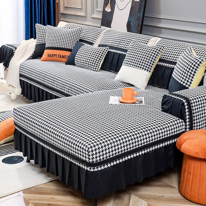 

Подушка для дивана с рисунком «гусиные лапки», универсальный нескользящий чехол для дивана для гостиной, скандинавский светильник, роскошный чехол из синели, ткань, полотенце 45*45cm чёрный