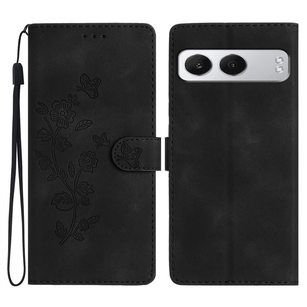 For OnePlus Nord 4 Case Leather Imprinted Flower Phone Cover Wallet with Wrist Strap