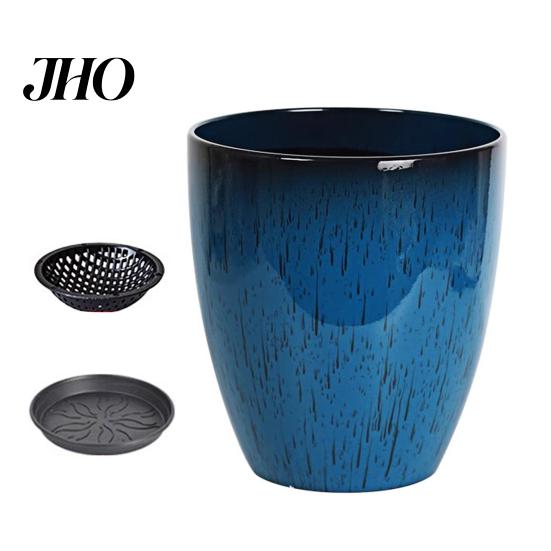 Resin Flower Pot Deep Imitation Ceramic Plant with Drainage Hole Monstera Unique Planter Saucer for Indoor Outdoor Plants Home Garden Office